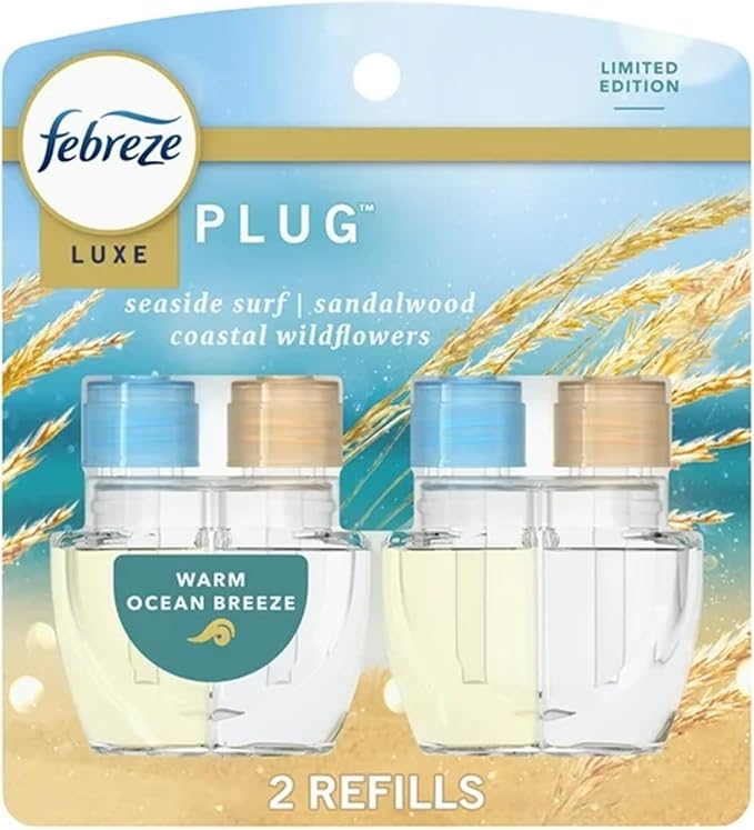 Febreze Plug-In Refills New Luxe Limited Edition Plug-In Air Freshener 2 Count of 0.87 fl oz Refills (Warm Ocean Breeze)