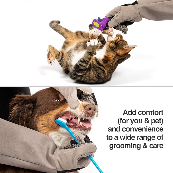 PetFusion Multipurpose Pet Grooming Gloves Great for Trips to Vet and Bathing Puncture Scratch &amp Water Resistant