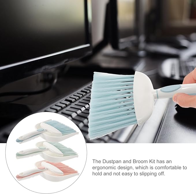 Mini Broom and Dustpan Set 3pcs Plastic Whisk Broom Household Desktop Cleaning Supplies for Indoor Sweeping and Small Area Dust Removal