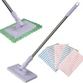 Snap Grip Mini Mop Zero Touch Mini Mops Lazy Mops with Locking Head &amp 5 Reusable Cloths Wash-Free Mini Mop for Dry and Wet Use Long Handle Stick for Multi-Surface Cleaning (Purple)