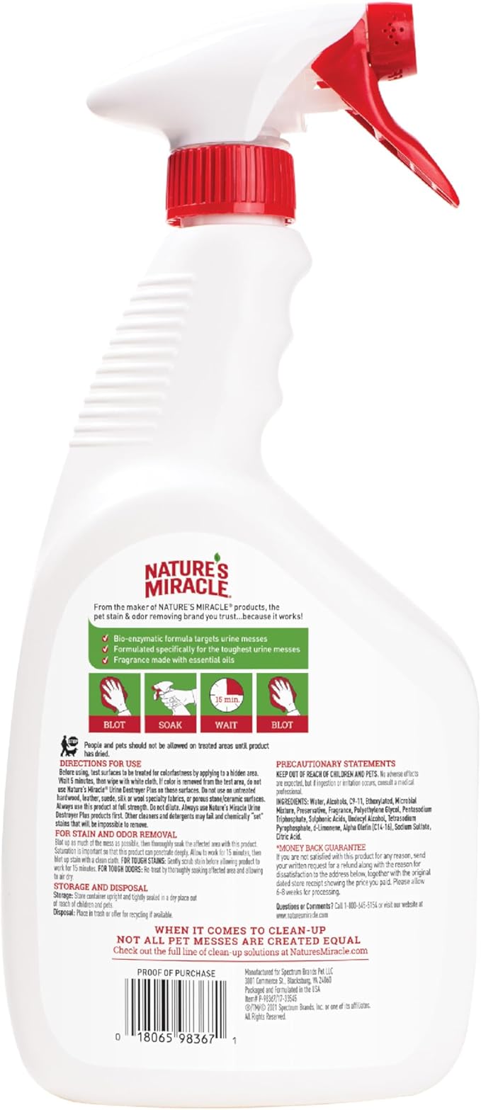 Nature’s Miracle Urine Destroyer Plus Cat32 OuncesUnscentedEnzymatic FormulaReady-to-Use(Pack of 12)