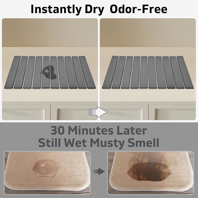 Large Stone Dish Drying Mats for Kitchen Counter 24(L)×16(W) Fast Drying Collapsible Mat Eco-Friendly Absorbent Diatomaceous Earth Mats for Dishes Bottles Match Any Countertop【Dark gray】