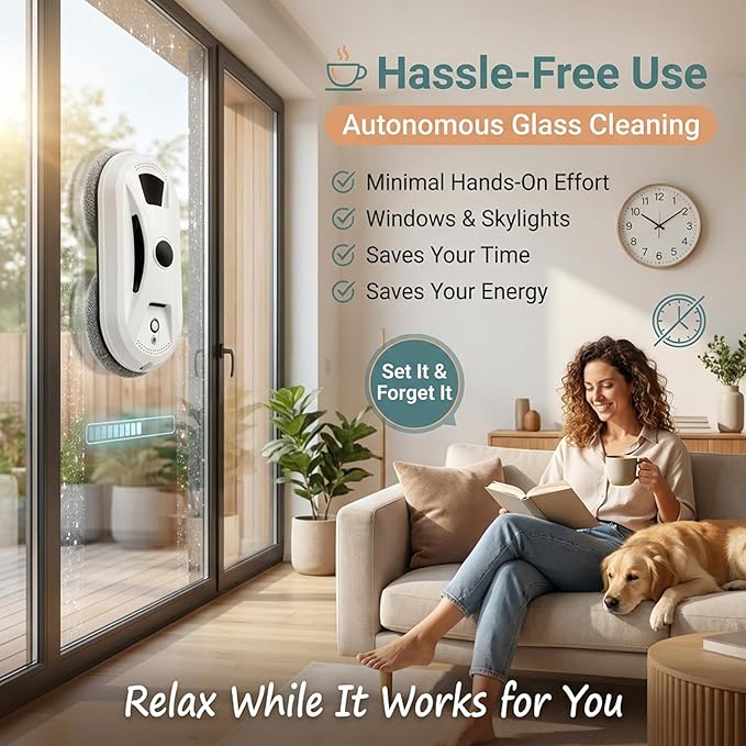 Window Cleaner Robot Automatic Smart Window Cleaning Robot–Edge Detection Smart Spray &amp Streak-Free Shine for High Rise Windows Skylights Glass Walls and Shower Doors (1pcs)