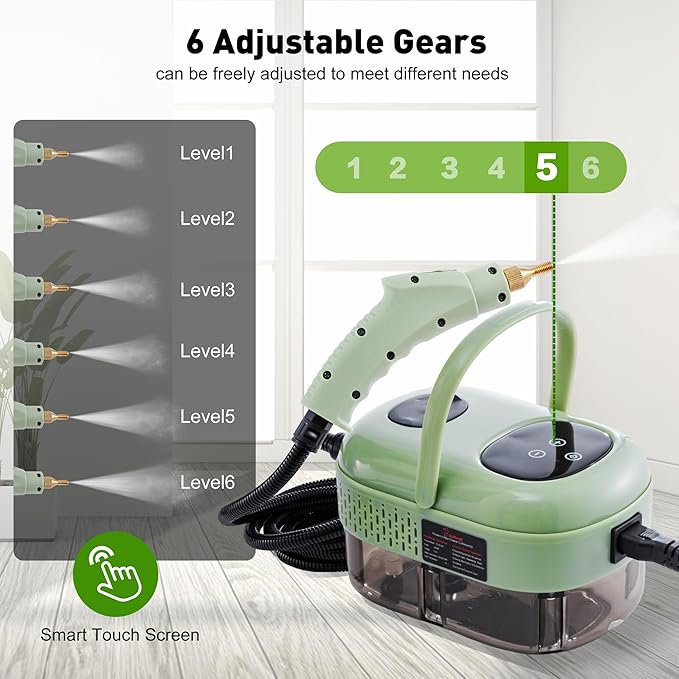 Handheld Steam CleanerSteam Cleaner with Smart Touch Screen High Pressure Steamer15sec Heat-up Deep Cleaning Steamer(Green) for KitchenBathroomFurnitureCarGroutTile and More