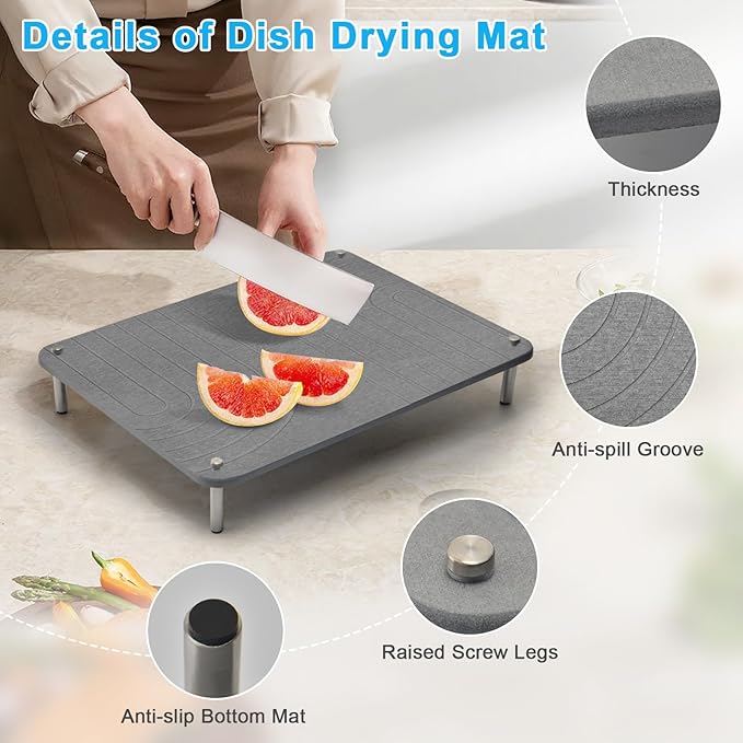 3Pcs Nesting Stone Drying Mat for Kitchen Counter Quick Drying Stone Dish Drying Mat with Non-Slip Feet Super Absorbent Heat Resistant Diatomaceous Earth Dish Drying Mat for Dishes Bottles-Wave