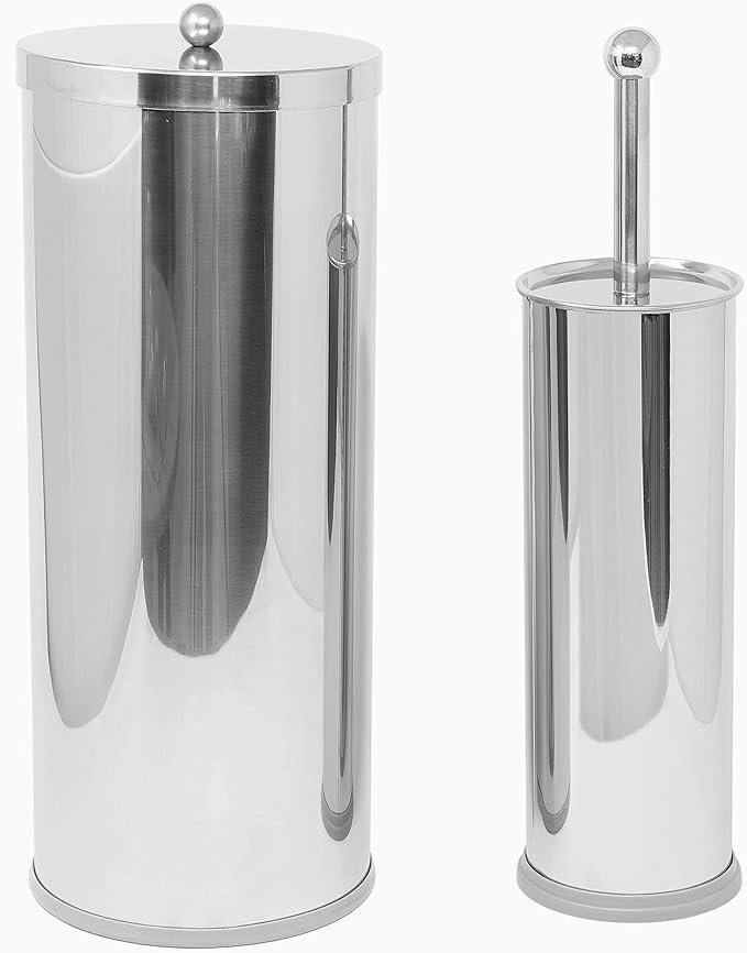 Stainless Steel Toilet Paper Canister and Toilet Brush Case Set (Set of 2)
