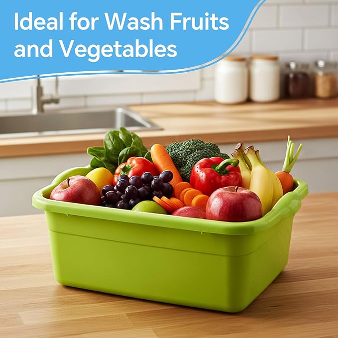 Honeydak 3 Pack Plastic Wash Basins 12 Quart Dish Pan Rectangular Wash Tub Colorful Dishpan for Kitchen Bathroom Sink Face Washing Cleaning Foot Hospital Soaking Laundry Storage Cleaning Supplies