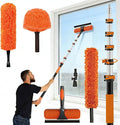 30FT High Ceiling Duster Kits with 5-24FT Telescoping Extension Pole - Fan Blade Cleaner Cobweb Remover &amp Window Cleaning Kit Washable Dust Brush for High Roof and Glass Surfaces
