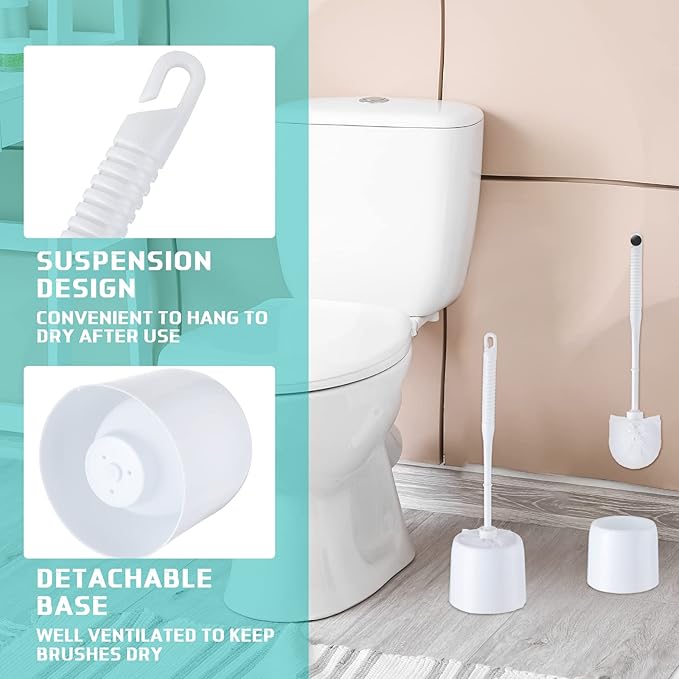 Roshtia 6 Sets Toilet Brush and Holder Set for Bathroom Cleaning Toilet Bowl Brush Scrubber with Caddy for Cleaning 14.57 Height(White)