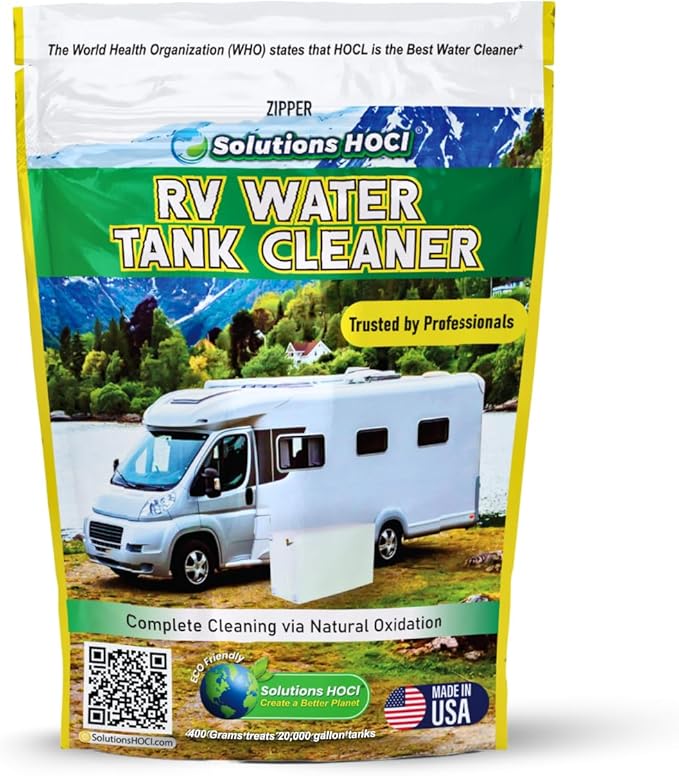 SolutionsHOCL® RV Water Tank Cleaner &amp Descaler 400g | Bleach-Free Powder for Fresh &amp Gray Tanks | Made with NSF/ANSI 60 Certified Ingredients