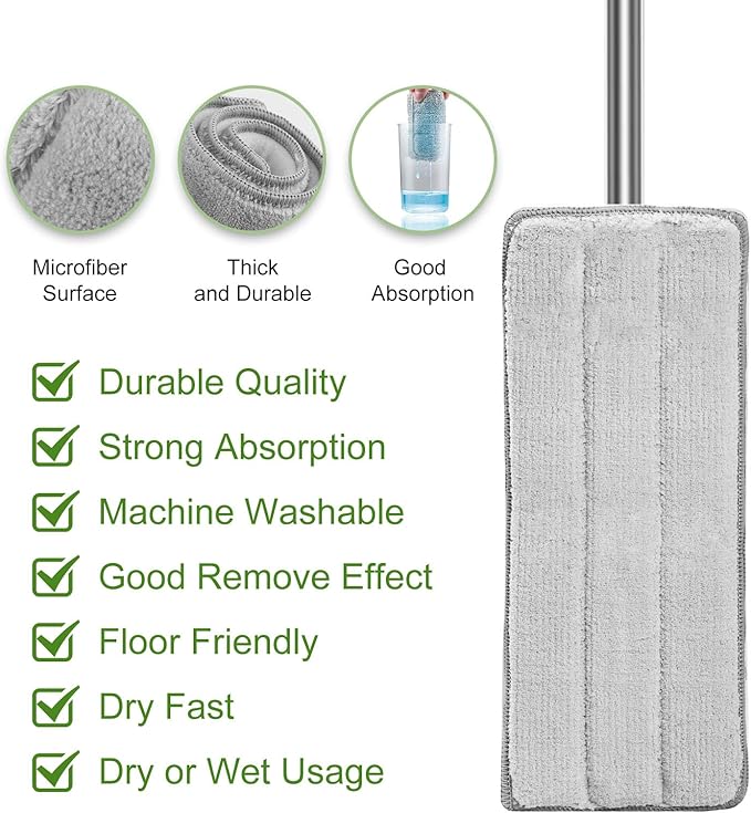 Flat Floor Mop and Bucket Set with Wringer Flat Mops for Floor Cleaning Wall Mop Cleaner with Long Handle Hardwood Floor Mop with 3 Microfiber Pads (XF)
