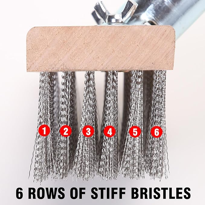 Stainless Steel Wire Scrub Brush with 63 Long Handle 2PCS 8 Brush Heads Heavy Duty Large Wire Brush Stiff Metal Bristle Floor Scrubber Patio Floor Cleaning Wire Broom for Concrete Deck Moss
