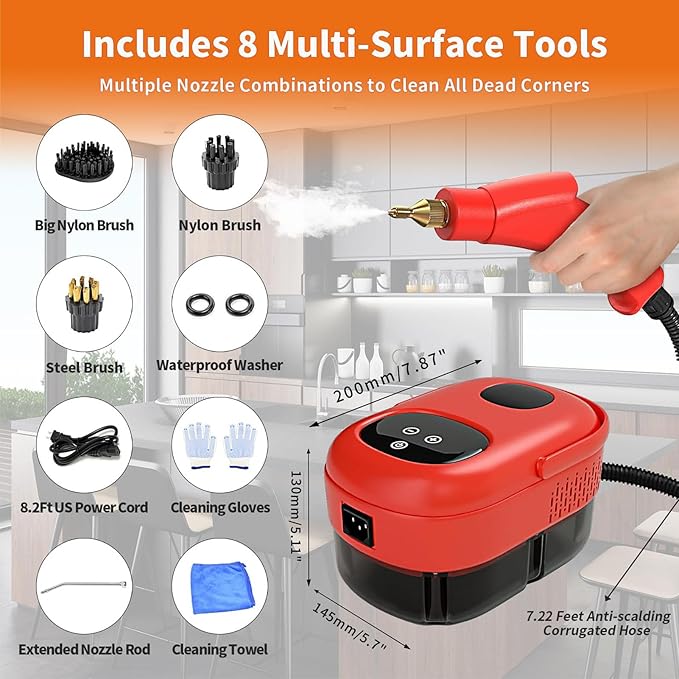 Handheld Steam Cleaner with 6 Gears Adjustment 2500W High Temperature High Pressure Portable Machine with 6 Brushes 105℃ 3 Bar for Home Use (US Plug 110V)