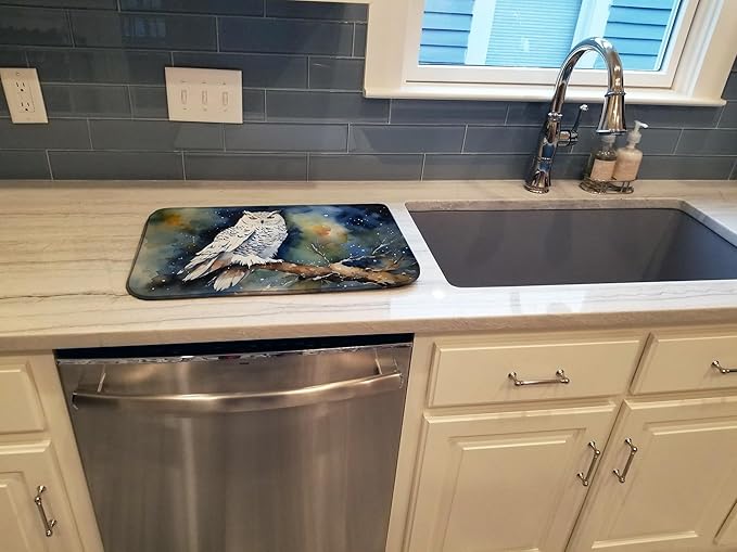Caroline's Treasures DAC3266DDM Snowy Owl Dish Drying Mat Absorbent Dish Drying Mat Pad for Kitchen Counter Dish Drainer Mat for Countertop 14 x 21 Multicolor
