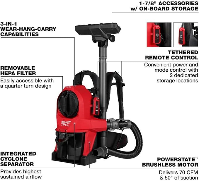Milwaukee Electric - M18 FUELTRADE 3-in-1 Backpack Vacuum