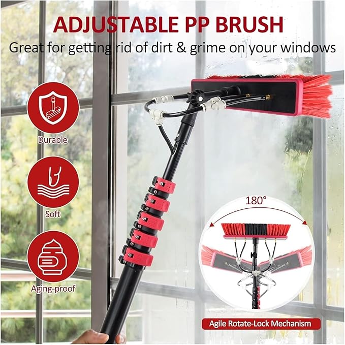 Telescopic Window Cleaner 30FT Water Fed Pole for Professional Solar Panel Cleaning 35cm Brush Head Included