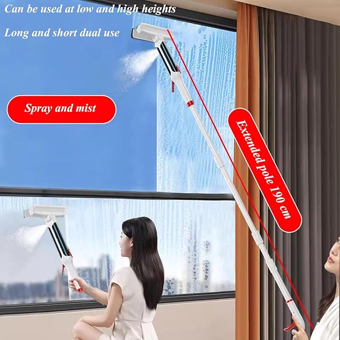 Window Glass Cleaning Brush and Pole Multi-Functional Double-Sided Window Cleaner Washing Equipment Home Car Glass Cleaner Tool with Water Spray Function
