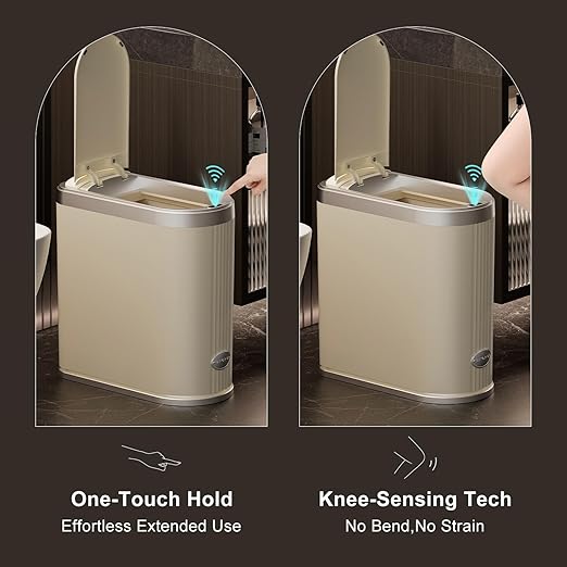 3.2 Gallon Touchless Motion Sensor Trash Can Automatic Slim Garbage Bin with Lid Space Saving Smart Wastebasket for Bathroom Office Kitchen - Beige