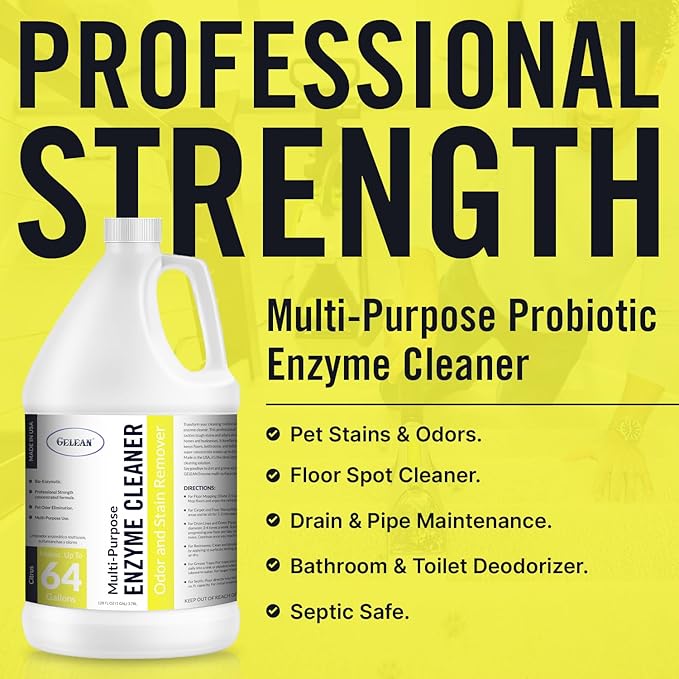 Multi-Purpose Probiotic Enzyme Cleaner Made in USA - Stain and Odor Remover - Concentrated - Professional &amp Home Strength Drains Floors Bathrooms Toilets Trash Can