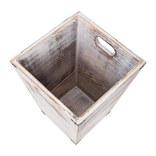 VERGOODR Farmhouse Style Wooden Square Trash Can with Cutout Handles Decorative Metal Wastebaskets for BedroomLiving Room Bathroom &amp OfficeWaste Bin Trash bin