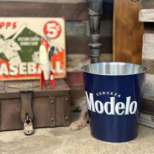SOTT Modelo Cerveza Tapered Metal Trash Bin Wastebasket Vintage Inspired Retro Home Decor (10.5 Dia x 11 Tall)