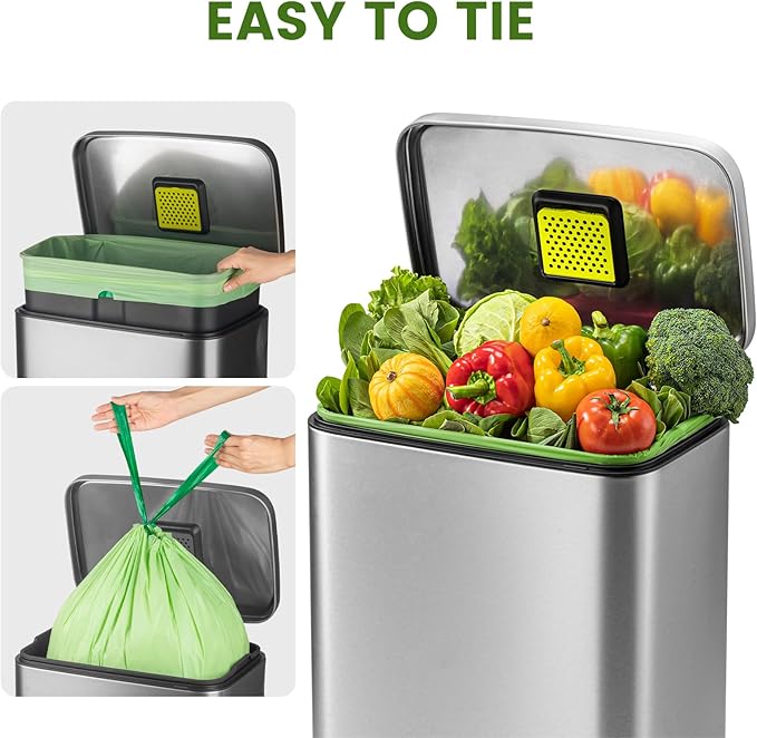 SUPERBIO 13 Gallon Compostable Drawstring Kitchen Waste Bag 49.2 Liter 30 Count1 Mil Heavy Duty Food Scrap Bags BPI Seedling and OK compost INDUSTRIAL