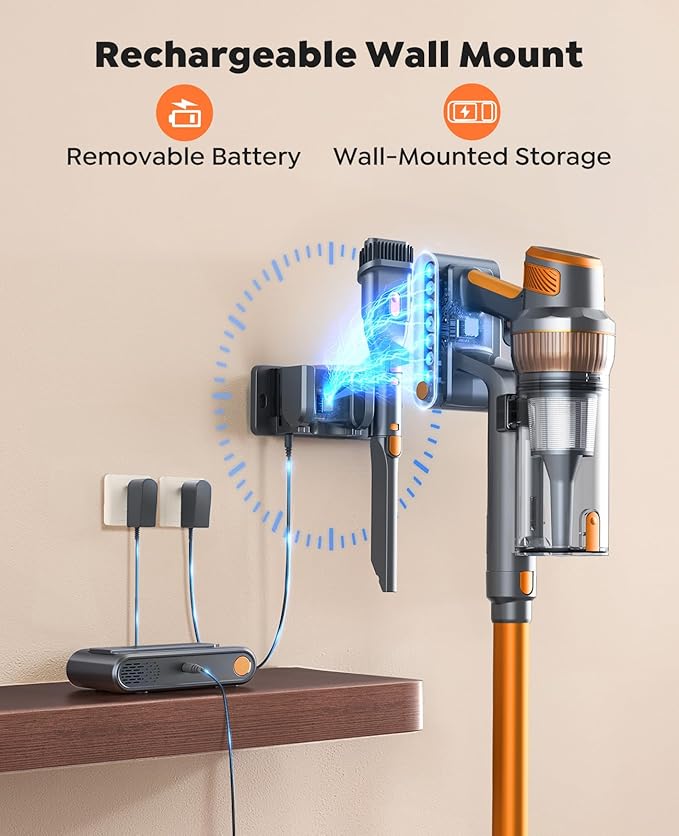Cordless Vacuum Cleaner600W 50KPa 65Mins Vacuum Cleaners for HomeStick Vacuum with LED Touch ScreenWall Mount ChargingSelf-Standing Cordless Vacuum for Pet Hair/Carpet/Hard Floor/Car