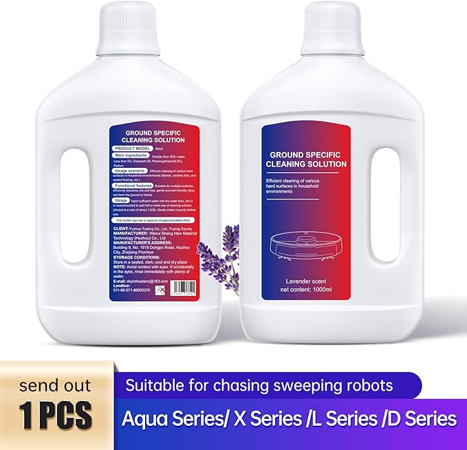 Lavender Floor Cleaning Solution 1L Compatible with Dreame Wet &amp Dry Vacuum and Robot Residue &amp Streak FreeSuitable for All Robot Vacuum Cleaners and Wireless Wet Dry Dual-Use Vacuum Cleaner