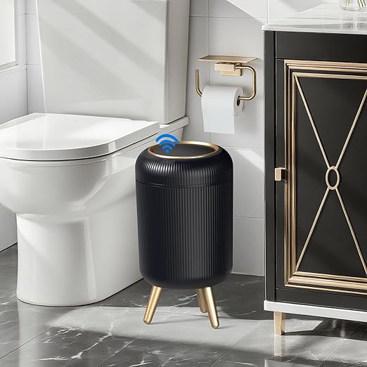 Bathroom Trash Can Automatic Touchless3 Gallon Smart Motion Sensor Trash Bin with LidPlastic Black Garbage Can Wastebaskets with Removable Legs for Kitchen Office Toilet Bedroom