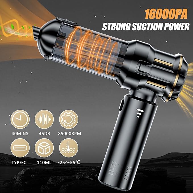 Handheld Car Vacuum Cordless Mini Vacuum Cleaner Rechargeable 16000Pa Hand Held Vacuum Cleaner Portable Small Vacuum with Multi-Nozzles Dust Duster for Car Home Office Pet (Black Gold)