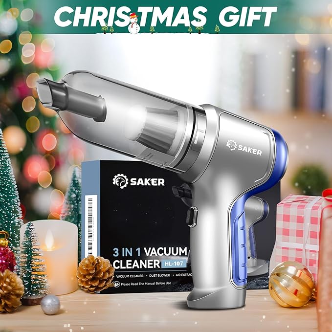 Saker Car Vacuum Portable Cordless 15000PA3 in 1 Handheld Vacuum with Brushless Motor for Car Office and Home Cleaning Blue HL107B