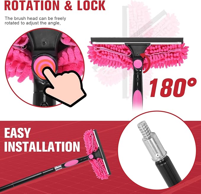 Water Fed Pole Brush Kit with Lightweight Pole Extendable Solar Panel Washing Tool with 180° Rotating Brushhead for Roof Window
