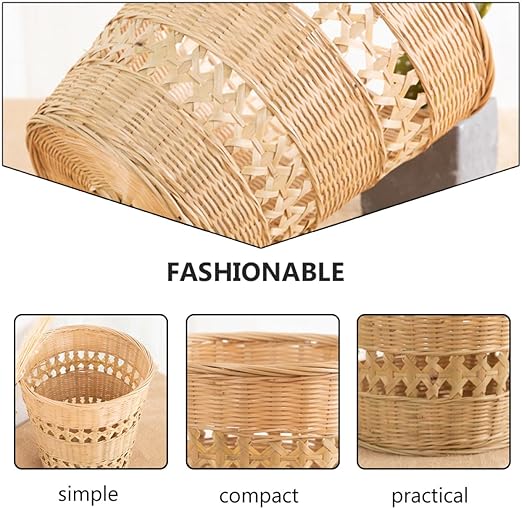 Woven Wastebasket Natural Trash Can Rustic Rattan Paper Basket Home Storage Sundries Organizer for Bathroom and Living Room