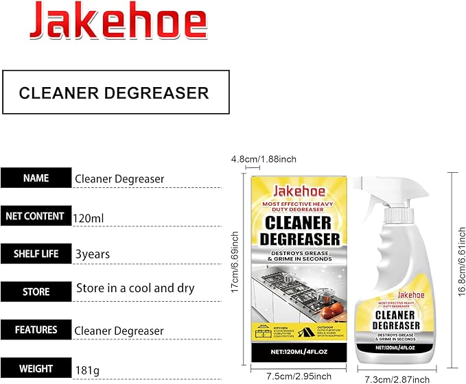 Heavy Duty Cleaner Degreaser 120ml/4 FL OZ Fast-Acting Kitchen &amp Outdoor Grease Remover Spray