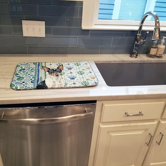 Caroline's Treasures Toy Fox Terrier Coastal Sea Glass Dish Drying Mat Absorbent Dish Drying Mat Pad for Kitchen Counter Dish Drainer Mat for Countertop 14 x 21 Multicolor