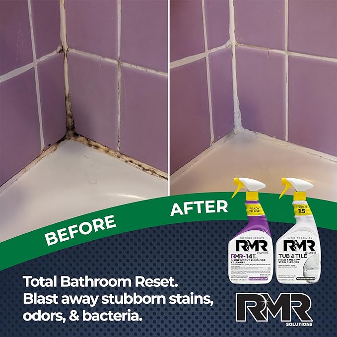 RMR Bathroom Brilliance Bundle – Tub &amp Tile Stain Spray + RMR-141 EPA Registered Mold &amp Mildew Remover 2-Step Bathroom Cleaning &amp Disinfecting System for Showers Sinks Tile Grout 2–32