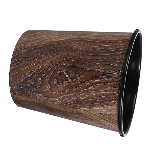 Imitation Wood Grain Capacity Trash Can for Home Office Bathroom Stylish Wastebasket Stable Structure for Keeping Spaces Neat and Tidy