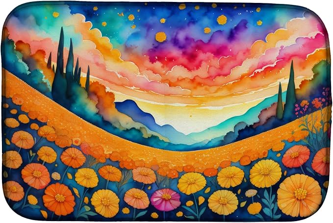 Caroline's Treasures DAC1447DDM Marigolds in Color Dish Drying Mat Absorbent Dish Drying Mat Pad for Kitchen Counter Dish Drainer Mat for Countertop 14 x 21 Multicolor