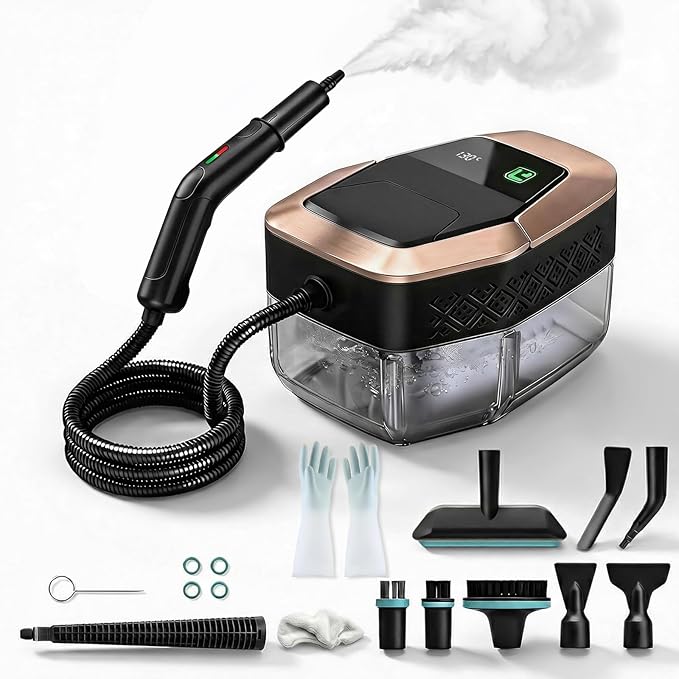 Steam Cleaner 3 Level Adjustable Pressurized Steam Cleaner for Home 10s Heat-Up Handheld Steamer for Cleaning 1.9 Qt Tank Portable Steam Cleaner for Car Home Tile Grout (Black)