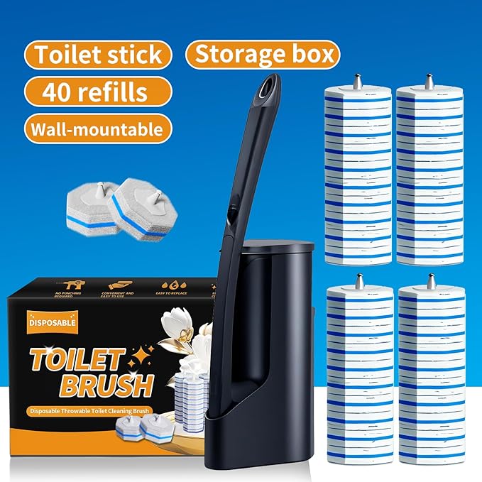 Disposable Toilet Brush - Toilet Bowl Cleaner Toilet Cleaning Supplies Toilet Brush with Holder Toilet Bowl Cleaner Wands40 Refills for Toilet Cleaning and Hygienic Bathroom Maintenance