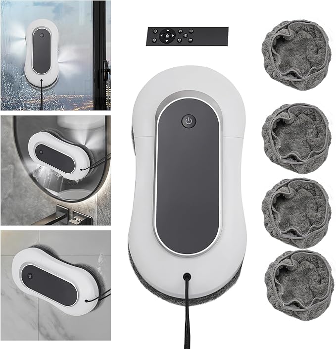 Window Cleaning Robot with Remote Control Robot Window Cleaner w/Double-Side Water Spray Automatic Plan Path and Recognize Border Smart Window Vacuum for Interior/Exterior Windows Tiles Glass Door