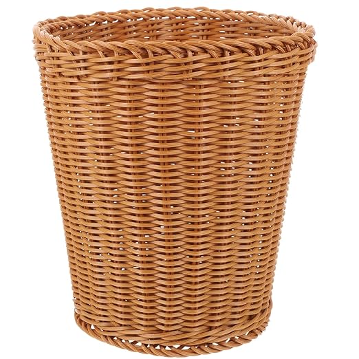 Healifty Woven Trash can Small Desktop Waste Basket Natural Style Storage Bin for Office Bathroom Bedroom Kitchen 9.64X8.26X6.29 Inches