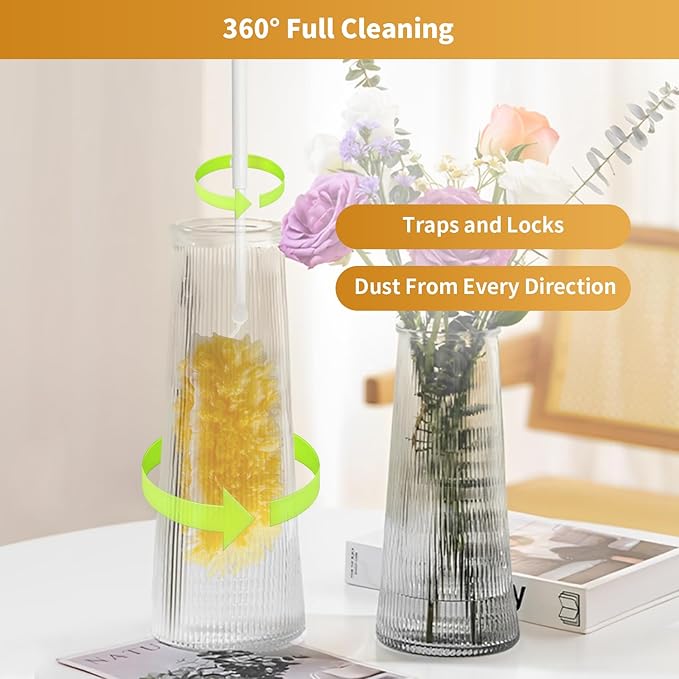 50 Pack Duster Refill Compatible with 1 Extendable Handle 360 Heavy Duty Duster Kit with 1 Handle Multi-Surface Disposable Dusters Refills for Cleaning Corner Furniture Car Blinds