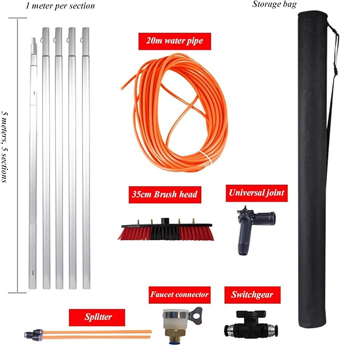 Window Cleaner with Long Handle Glass Cleaning Tools with Microfiber Scrubber and 20m Water Pipe Window Cleaning Kit for Shower Glass Mirror Door Car