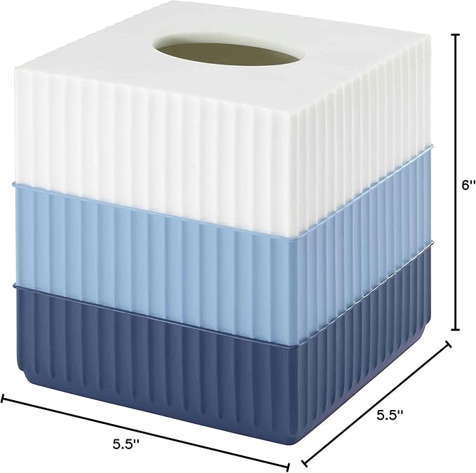 IZOD - Tissue Box Cover Resin Countertop Bathroom Accessories Dorm Room Essentials Striped Bathroom Decor (Clubhouse Collection Blue)