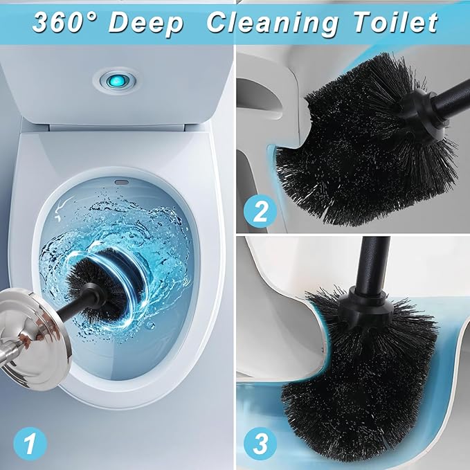Chrome Toilet Brush and HolderToilet Bowl Brush with Long Handle for BathroomToilet Cleaner Brush-SpaceSavingCovered BrushDurable DeepCleaningSplash Resistant (Chrome)