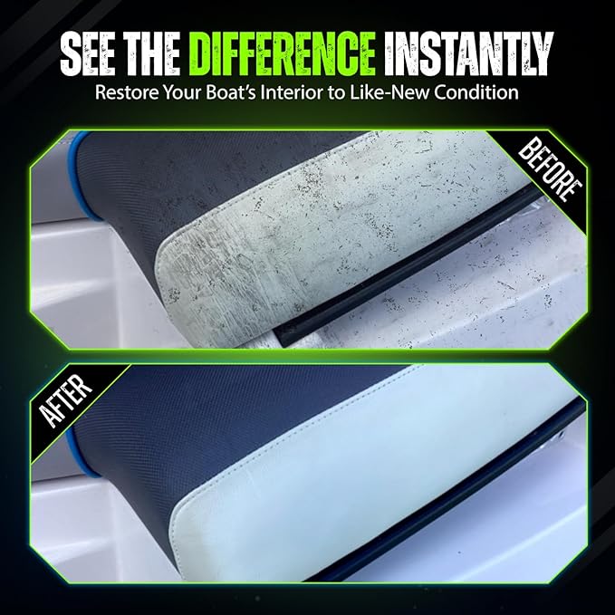 Boat Interior Cleaner Spray Upholstery &amp Vinyl Cleaner to Remove Dirt Grime Spills Fish Blood &amp More - Fresh Scented Safe for Seats Dashboards Leather Plastic - Made in USA