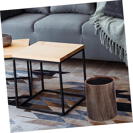 Vaguelly Lidless Vintage Wood Grain Trash Can Imitation Wood Wastebasket for Home Office Bathroom Bedroom Stylish Design for Efficient Waste Disposal