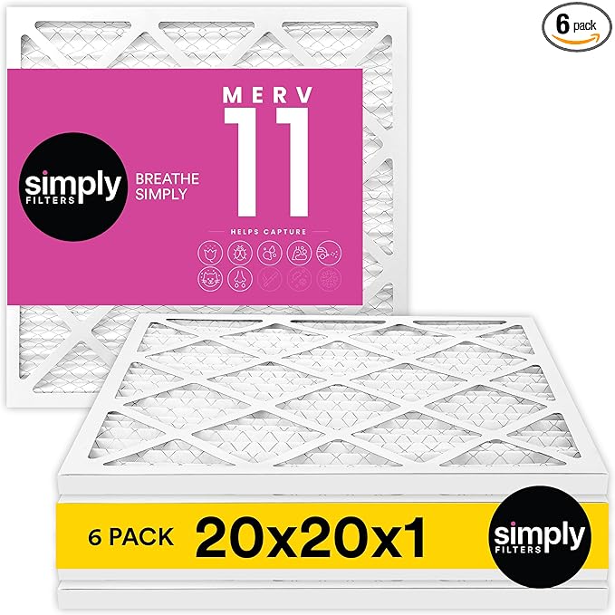 Simply 20x20x1 Air Filter Merv 11 MPR 1000 6 Pack Furnace Air Filter for HVAC (Actual Size: 19.75x19.75x0.75) DUST Pet &amp Allergy Control