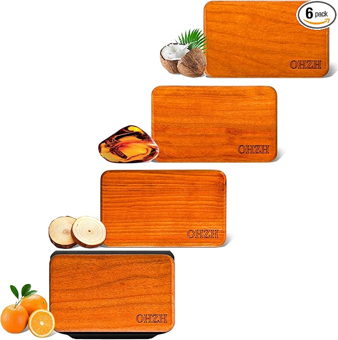 Car Air Freshener-The Original Wood Air Freshener-Car Odor Eliminator for Visor Clip-Long Lasting ScentVehicle Scent Diffuser for Truck &amp SUV-Pack of 4 (Teak-Amber-Cabana-Grove) INCLUDED 2 CLIPS